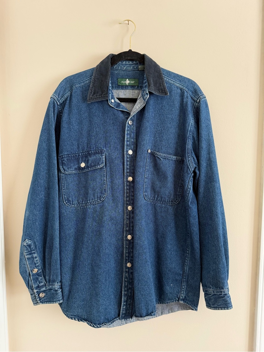 Vintage Hunt Club Denim Button Up with Blue Corduroy Collar Mens Medium